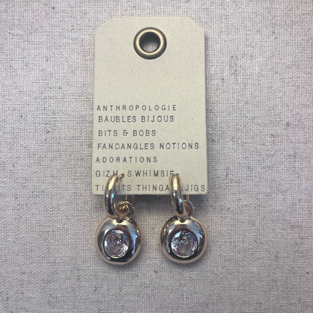 Crystal Bezel Charm Huggie Hoop Earrings - Picture 3 of 6